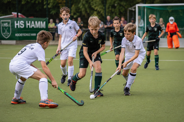 Gemeinsames Hockeyspiel im Sommercamp